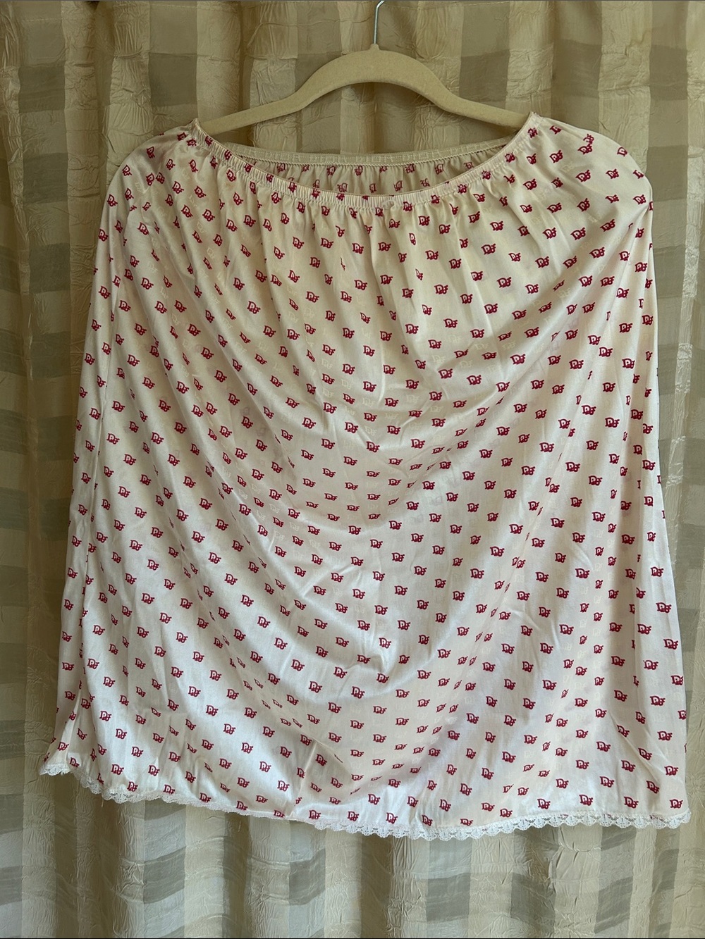 Dior Cream Chemise Slip with Red Repeating Logo Motif